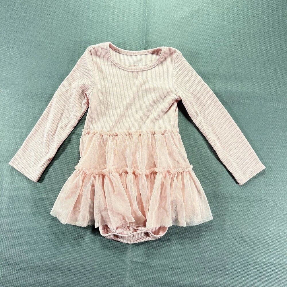 Okie Dokie Pink Tutu Skirted Dress Girls 24M Tulle  Long Sleeve Ruffle